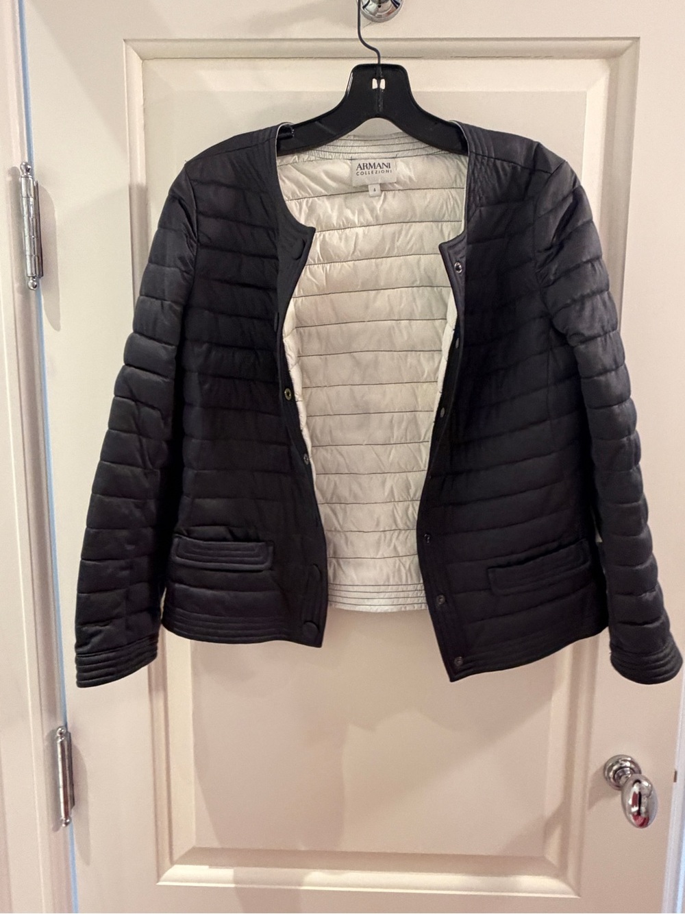 Armani Exchange Black Quilted Lightweight Puffer with Contrast White Lining